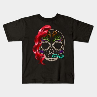 Female Hair And Male Moustache Sugar Skull Day Of The Dead Kids T-Shirt